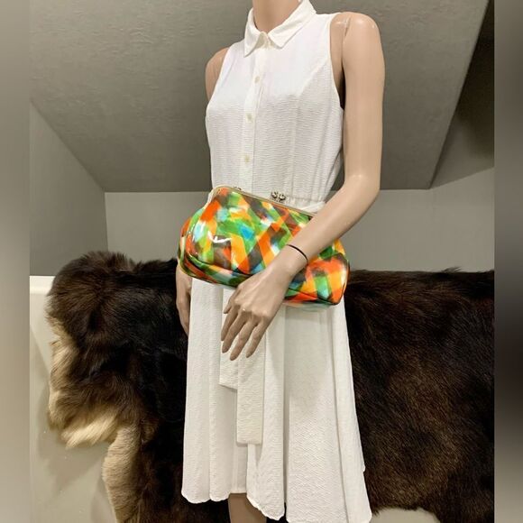 Handmade Genuine Leather Abstract Print “Birds” Kisslock Wristlet/Crossbody - Picture 11 of 17